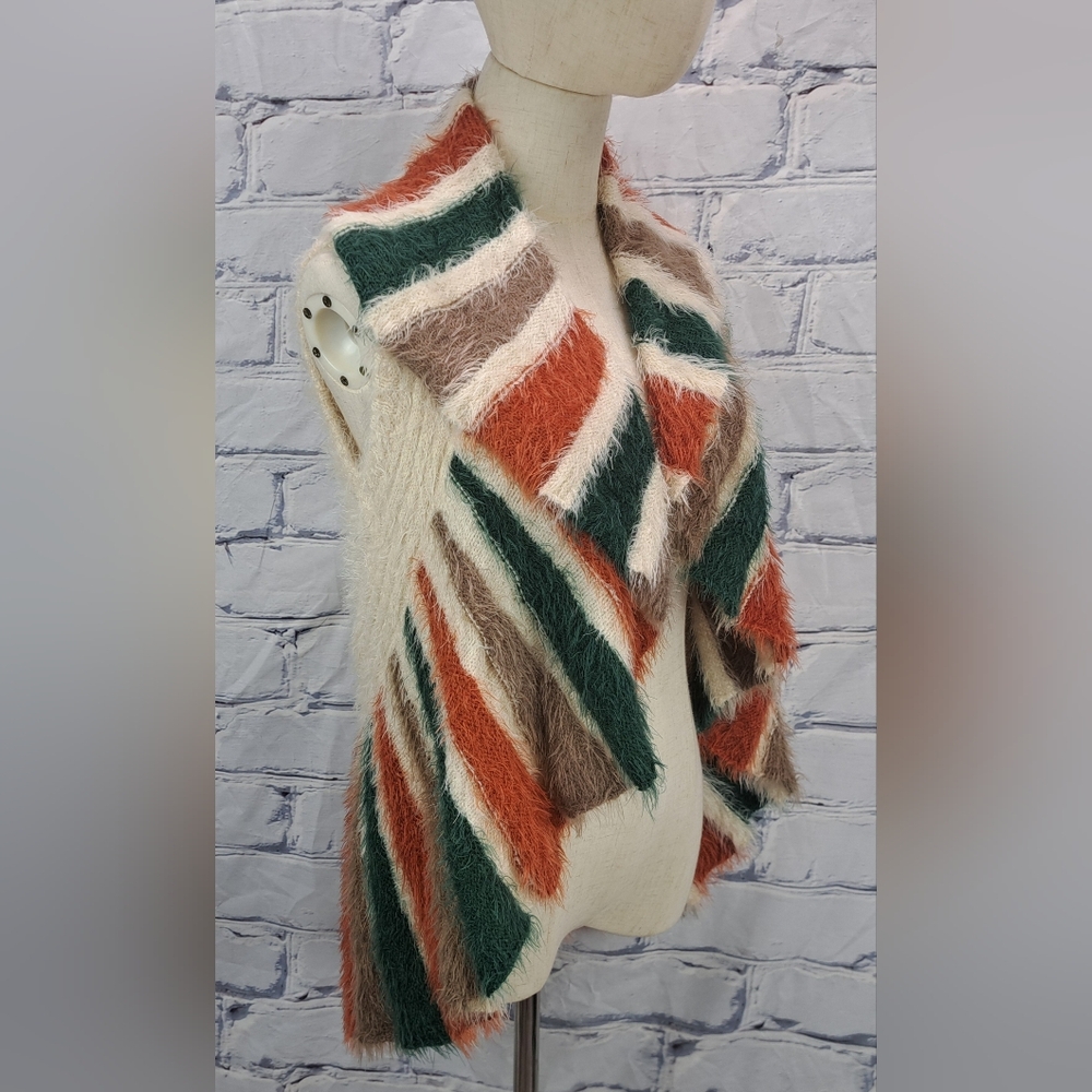 Vintage 80s 90s Women's Open Sweater Vest Bohemian Wool Acrylic Floral Small